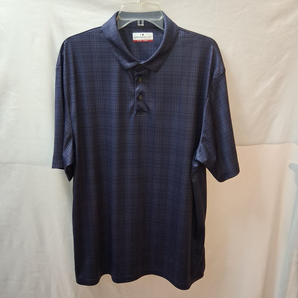 Grand Slam Performance Men's Golf Polo Shirt Plaid Pattern Blue-XL